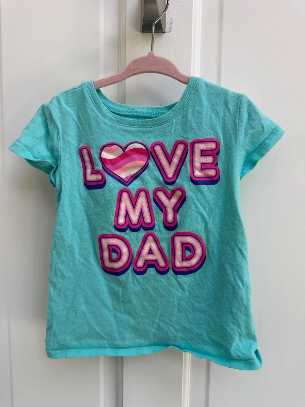 The Children's Place Girls 4 Turquoise Short-Sleeve Shirt Top Blouse Love My Dad